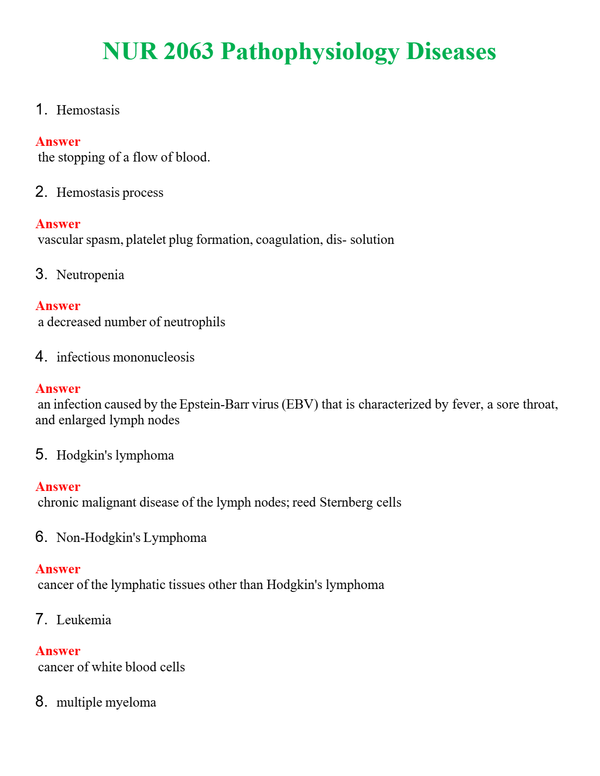 NUR 2063 PATHOPHYSIOLOGY DISEASES | GRADED A+ QUESTIONS AND ANSWERS (SOLVED)
