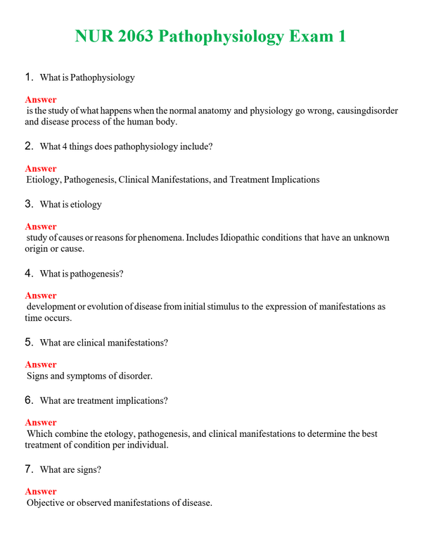 NUR 2063 PATHOPHYSIOLOGY EXAM 1 | PASSED | A+ RATED GUIDE | NEW FULL EXAM