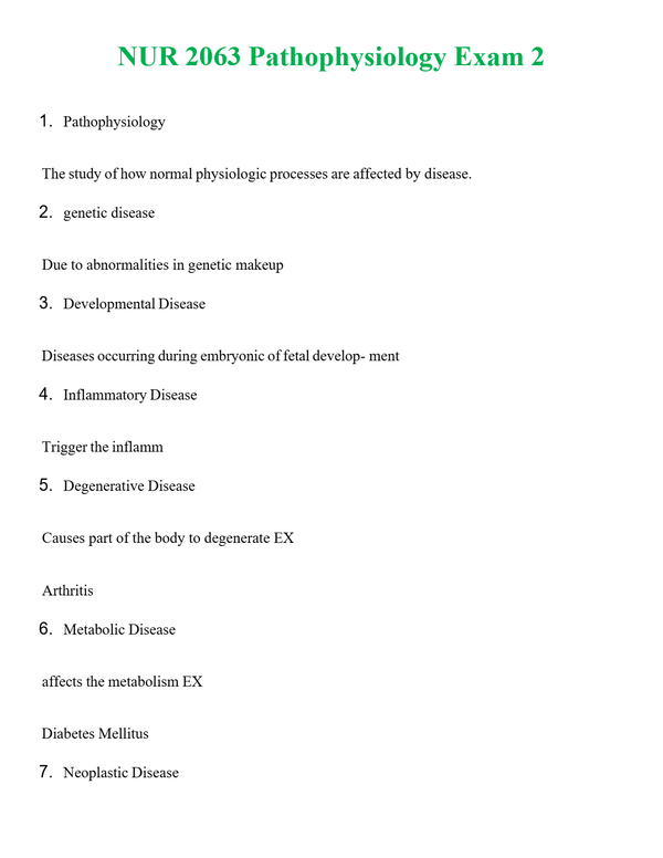NUR 2063 PATHOPHYSIOLOGY EXAM 2 | GRADED A+ QUESTIONS AND ANSWERS (SOLVED)