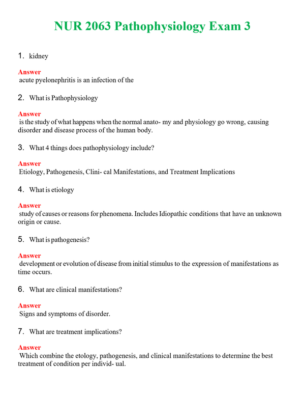 NUR 2063 PATHOPHYSIOLOGY EXAM 3 | A SOLVED 100% CORRECT