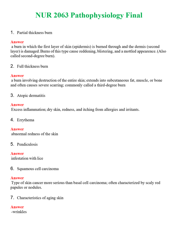 NUR 2063 PATHOPHYSIOLOGY FINAL | QUESTIONS & ANSWERS (SOLVED)