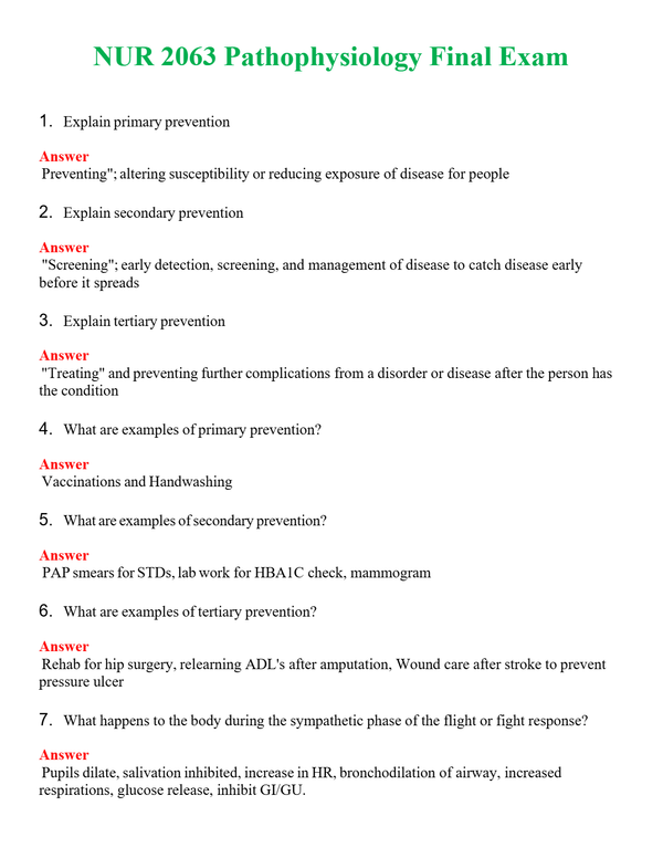 NUR 2063 PATHOPHYSIOLOGY FINAL EXAM | WITH 100% VERIFIED ANSWERS