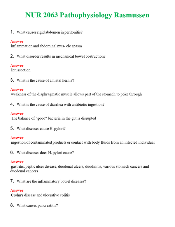 NUR 2063 PATHOPHYSIOLOGY RASMUSSEN 2 | LATEST QUESTIONS WITH COMPLETE GRADE A++ ANSWERS