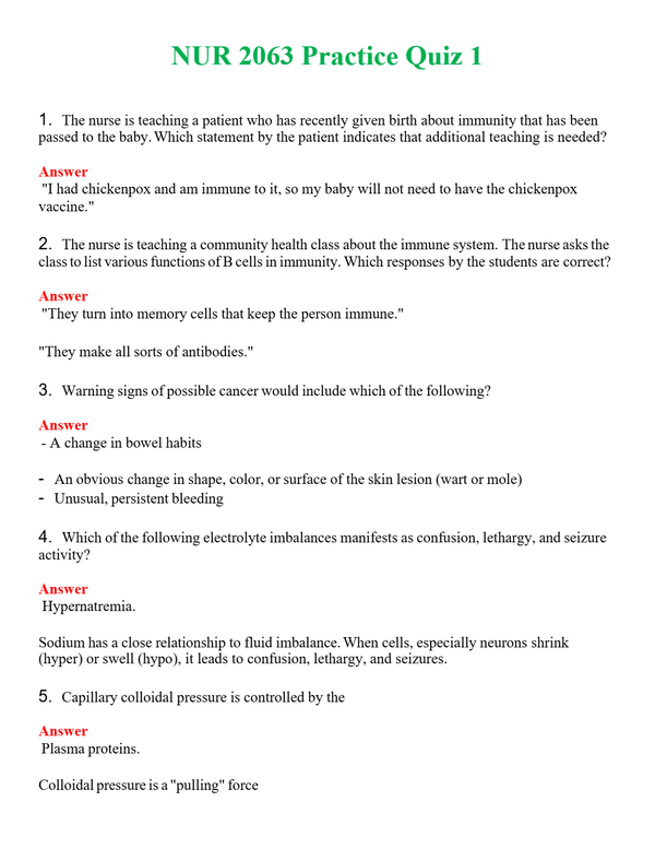 NUR 2063 PRACTICE QUIZ 1 | WITH 100% VERIFIED ANSWERS