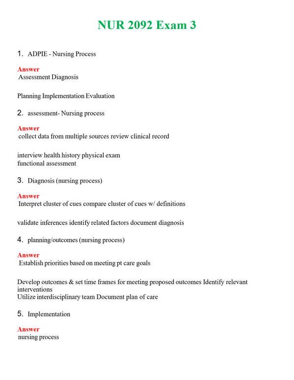 NUR 2092 EXAM 3 | GRADED A+ QUESTIONS & ANSWERS