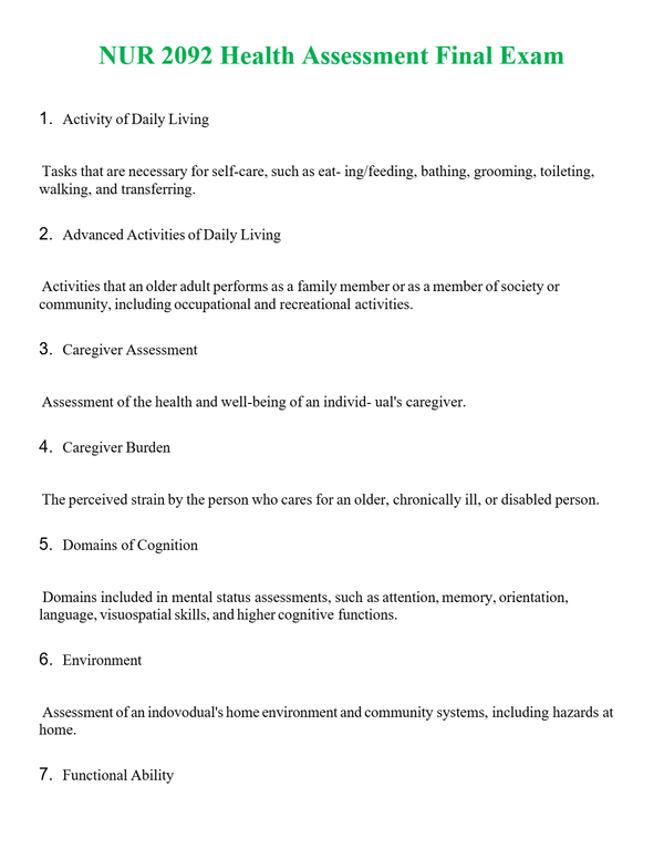NUR 2092 HEALTH ASSESSMENT FINAL EXAM | COMPLETE QUESTIONS & ANSWERS (SOLVED) 100% CORRECT