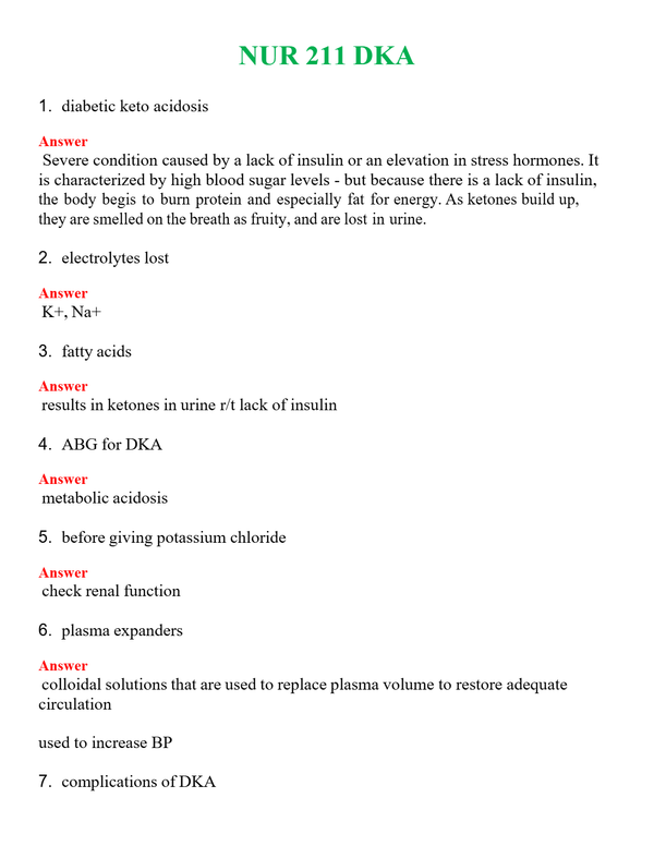 NUR 211 DKA | A+ RATED GUIDE | QUESTIONS AND ANSWERS (SOLVED)