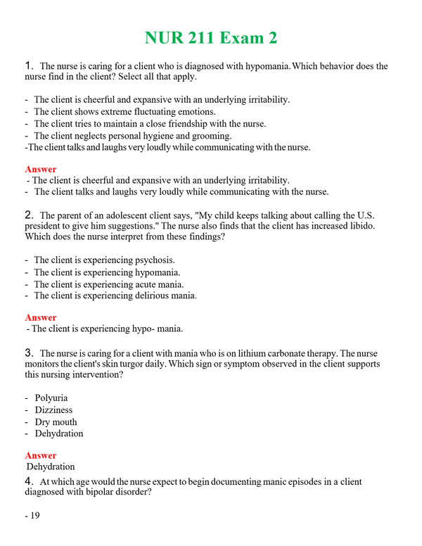 NUR 211 EXAM 2 | WITH 100% VERIFIED ANSWERS