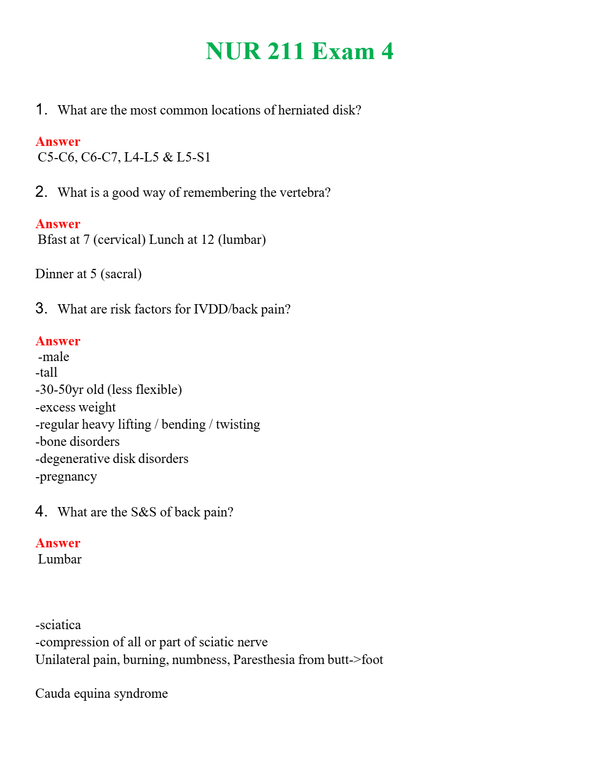 NUR 211 EXAM 4 | LATEST QUESTIONS WITH COMPLETE GRADE A++ ANSWERS