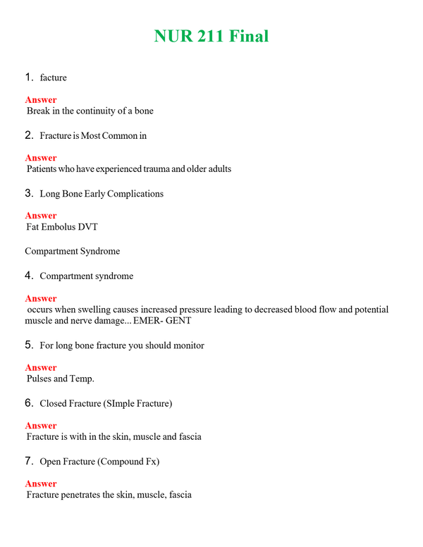NUR 211 FINAL | A SOLVED 100% CORRECT