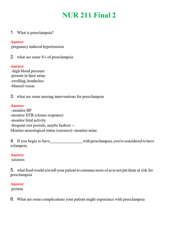 NUR 211 FINAL 2 | QUESTIONS & ANSWERS (SOLVED)
