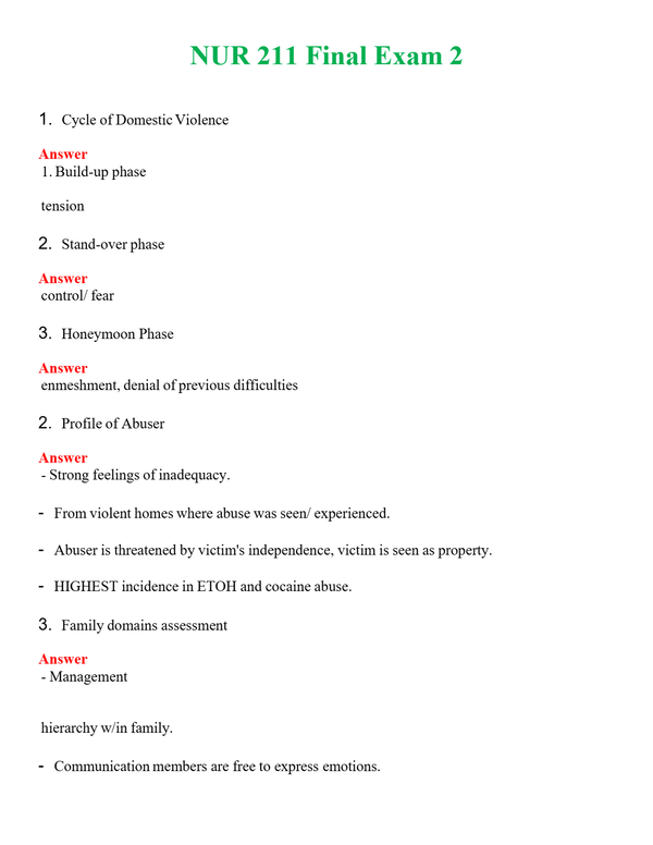 NUR 211 FINAL EXAM 2 | A SOLVED 100% CORRECT