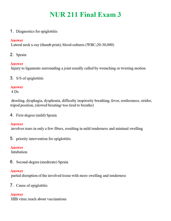 NUR 211 FINAL EXAM 3 | PASSED | A+ RATED GUIDE | NEW FULL EXAM