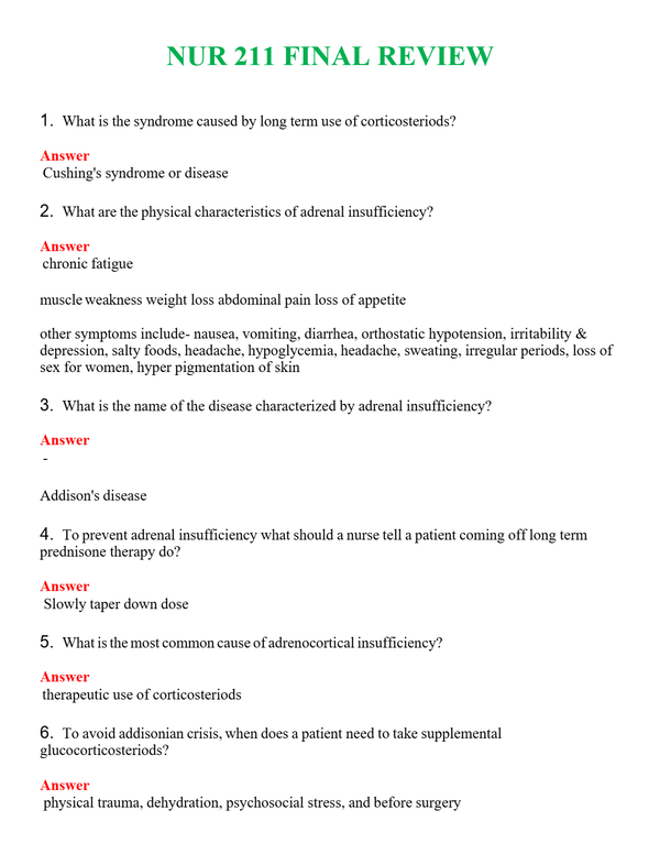 NUR 211 FINAL REWIEW | PASSED | A+ RATED GUIDE | NEW FULL EXAM
