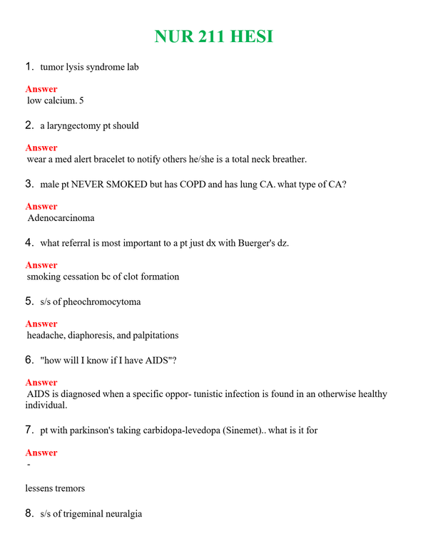 NUR 211 HESI | WITH 100% VERIFIED ANSWERS