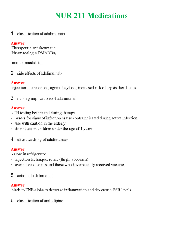 NUR 211 MEDICATIONS | (ACTUAL EXAM ) QUESTIONS AND ANSWERS (SOLVED)