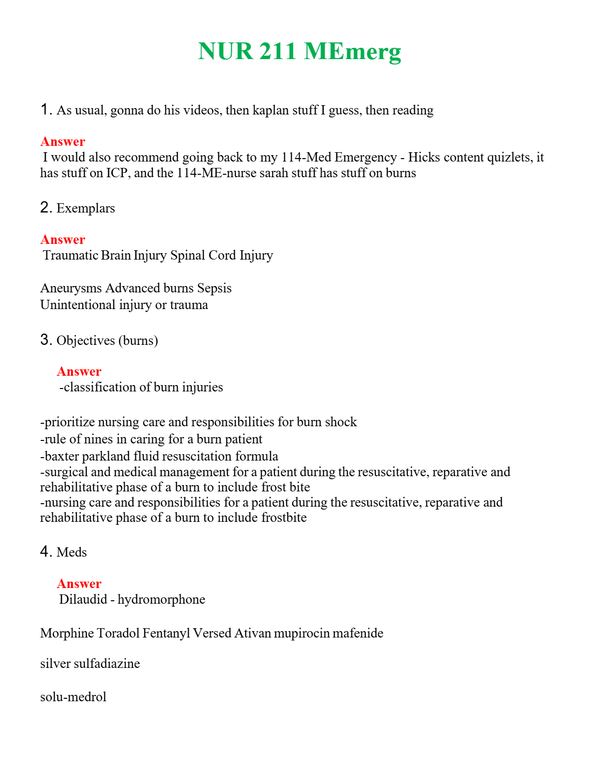 NUR 211 MEMERG | GRADED A+ QUESTIONS AND ANSWERS (SOLVED)