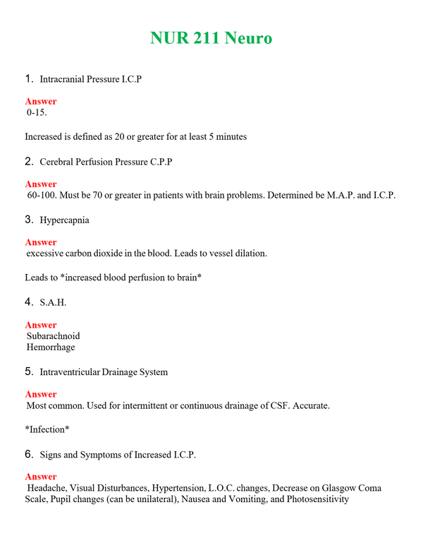 NUR 211 NEURO | NEW FULL QUESTIONS AND ANSWERS 100% CORRECT