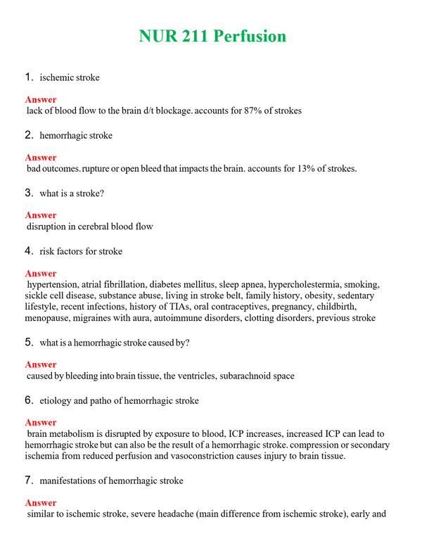 NUR 211 PERFUSION | PASSED | A+ RATED GUIDE | NEW FULL EXAM