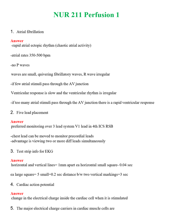 NUR 211 PERFUSION 1 | COMPLETE ANSWERS 100% CORRECT