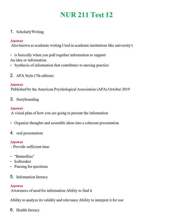 NUR 211 TEST 12 | A+ RATED GUIDE | QUESTIONS AND ANSWERS (SOLVED)