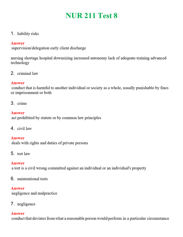 NUR 211 TEST 8 | GRADED A+ QUESTIONS & ANSWERS