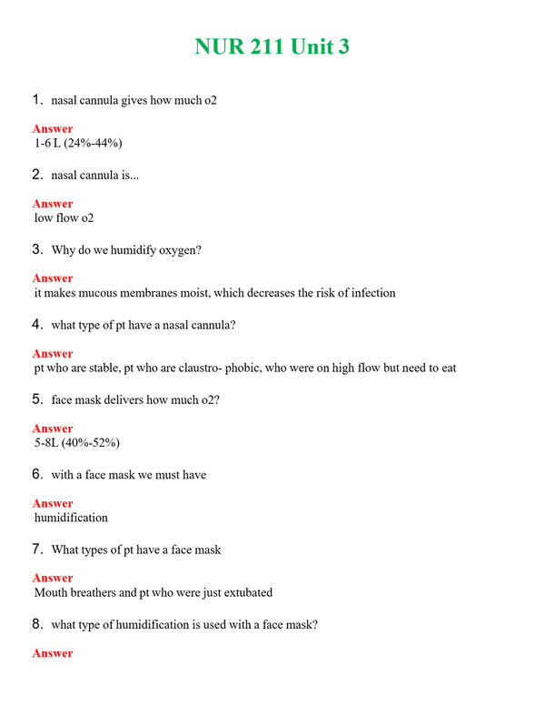 NUR 211 UNIT 3 | WITH 100% VERIFIED ANSWERS