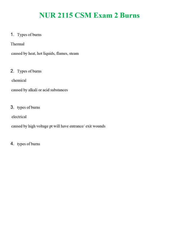 NUR 2115 CSM EXAM 2 BURNS | WITH 100% VERIFIED ANSWERS