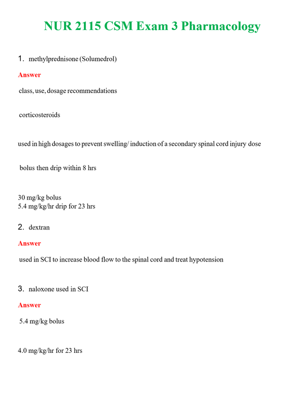 NUR 2115 CSM EXAM 3 PHARMACOLOGY | (ACTUAL EXAM ) QUESTIONS AND ANSWERS (SOLVED)