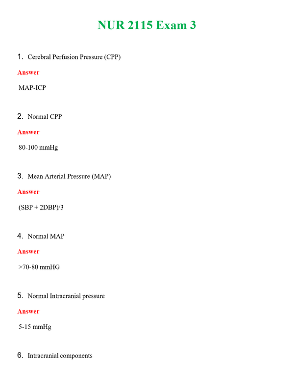 NUR 2115 EXAM 3 | A+ RATED GUIDE | QUESTIONS AND ANSWERS (SOLVED)