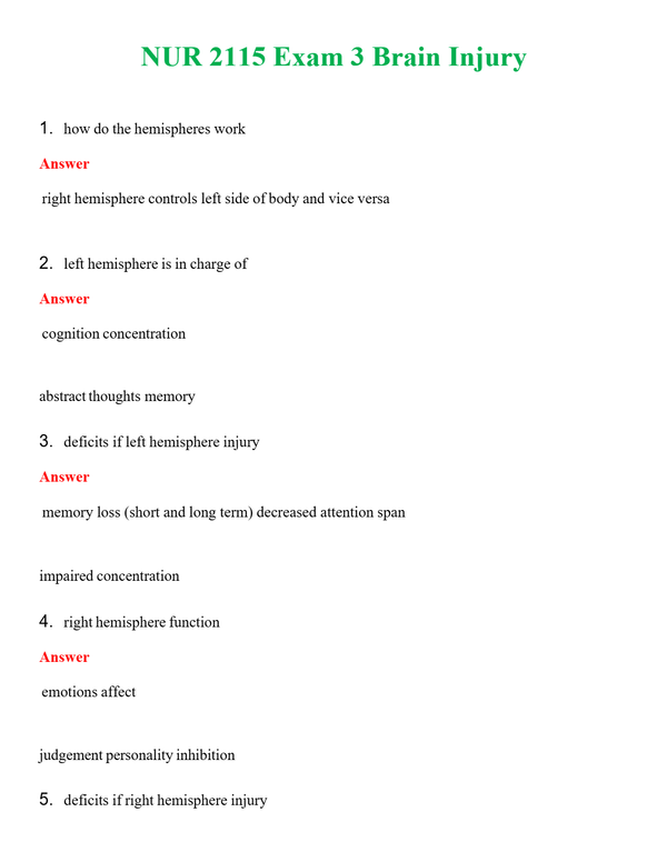 NUR 2115 EXAM 3 BRAIN INJURY | QUESTIONS & ANSWERS (SOLVED)