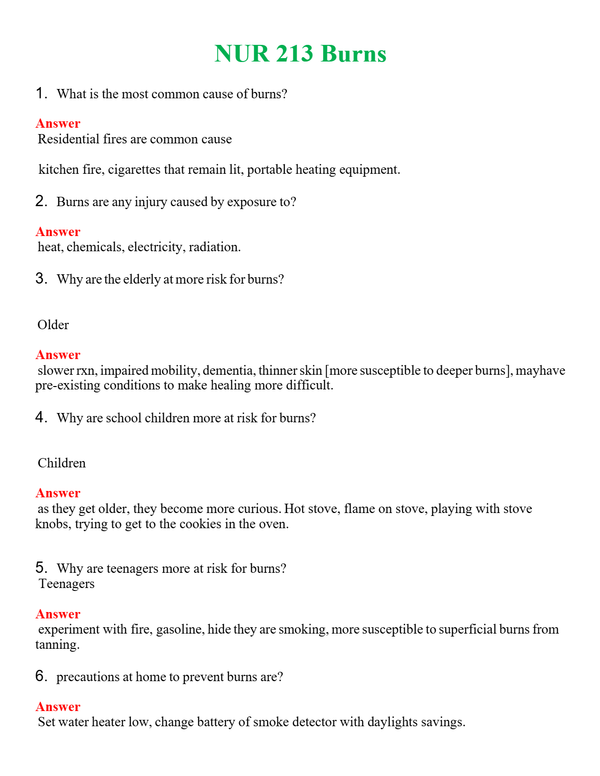 NUR 213 BURNS | LATEST QUESTIONS WITH COMPLETE GRADE A++ ANSWERS
