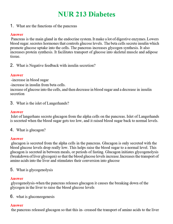 NUR 213 DIABETES | A+ RATED GUIDE | QUESTIONS AND ANSWERS (SOLVED)
