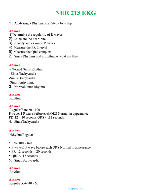 NUR 213 EKG | PASSED | A+ RATED GUIDE | NEW FULL EXAM