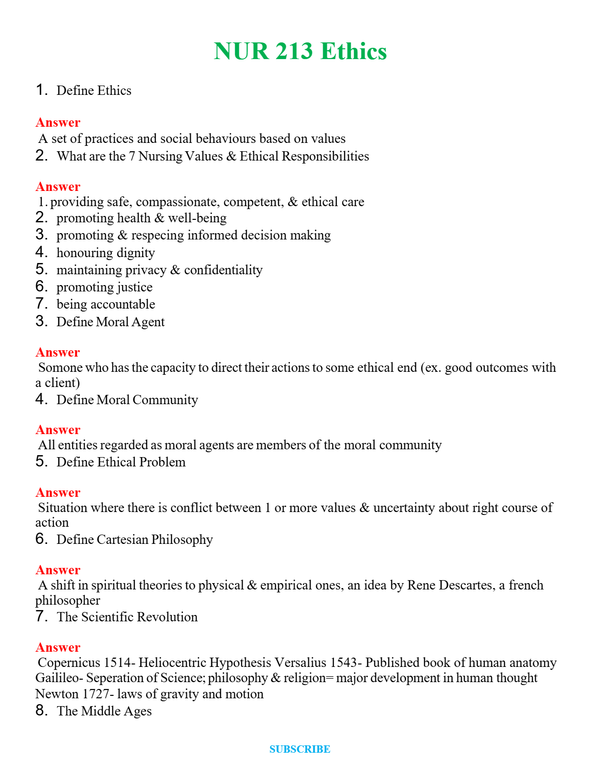 NUR 213 ETHICS | GRADED A+ QUESTIONS & ANSWERS