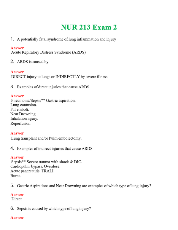 NUR 213 EXAM 2 | QUESTIONS & ANSWERS (SOLVED)
