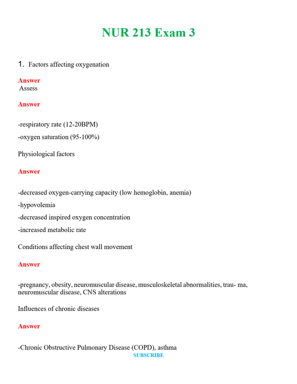NUR 213 EXAM 3 | GRADED A+ QUESTIONS & ANSWERS