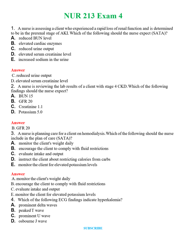 NUR 213 EXAM 4 | NEW FULL QUESTIONS AND ANSWERS 100% CORRECT