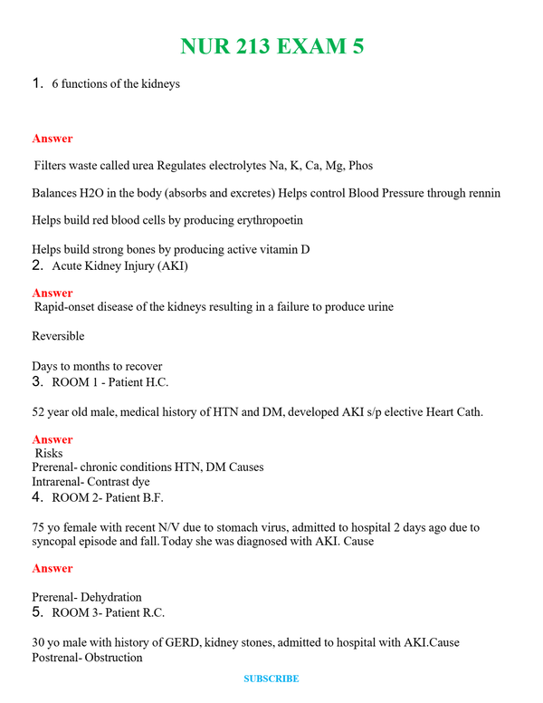 NUR 213 EXAM 5 | COMPLETE ANSWERS 100% CORRECT