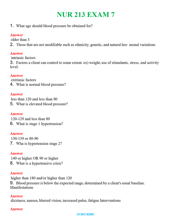 NUR 213 EXAM 7 | A SOLVED 100% CORRECT