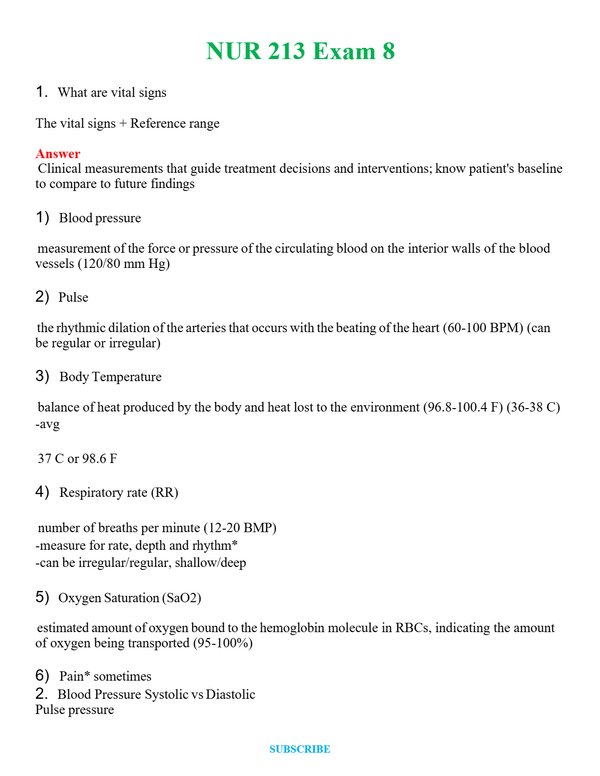 NUR 213 EXAM 8 | A+ RATED GUIDE | QUESTIONS AND ANSWERS (SOLVED)