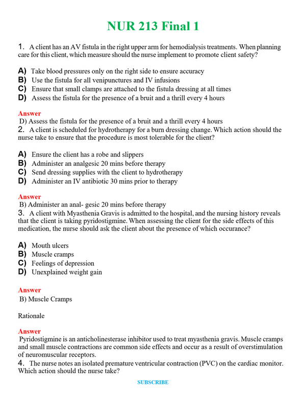 NUR 213 FINAL 1 | QUESTIONS & ANSWERS (SOLVED)