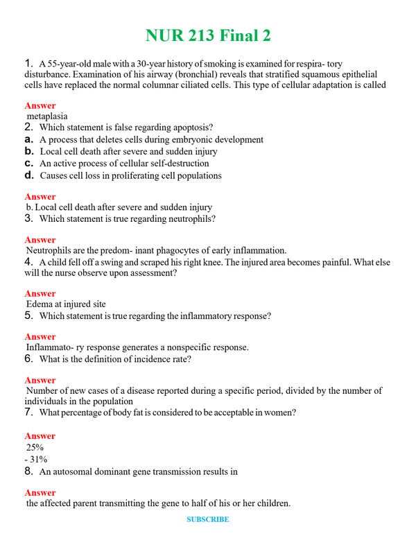 NUR 213 FINAL 2 | WITH 100% VERIFIED ANSWERS