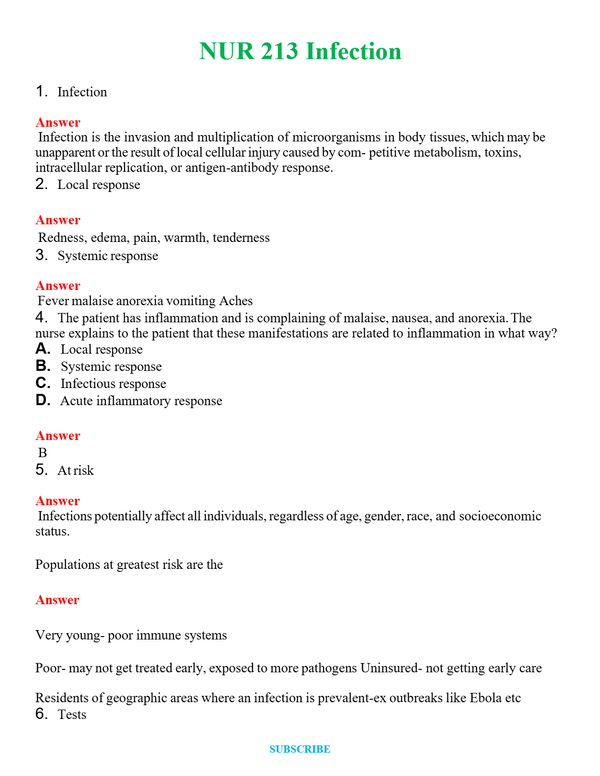 NUR 213 INFECTION | A+ RATED GUIDE | QUESTIONS AND ANSWERS (SOLVED)
