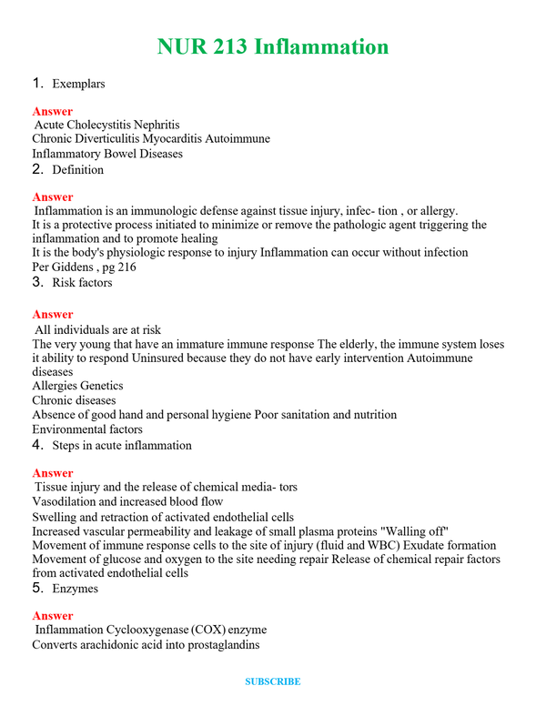 NUR 213 INFLAMMATION | WITH 100% VERIFIED ANSWERS