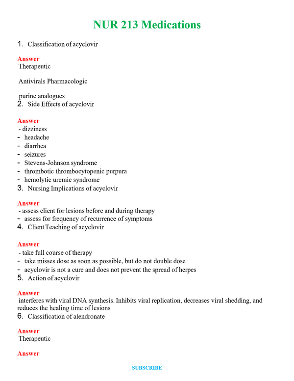 NUR 213 MEDICATIONS | (ACTUAL EXAM ) QUESTIONS AND ANSWERS (SOLVED)