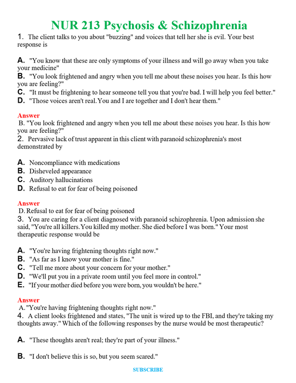NUR 213 PSYCHOSIS & SCHIZOPHRENIA | (ACTUAL EXAM ) QUESTIONS AND ANSWERS (SOLVED)