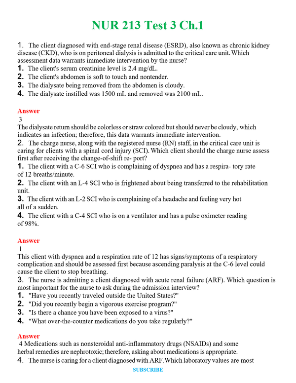 NUR 213 TEST 3 CH.1 | A+ RATED GUIDE | QUESTIONS AND ANSWERS (SOLVED)