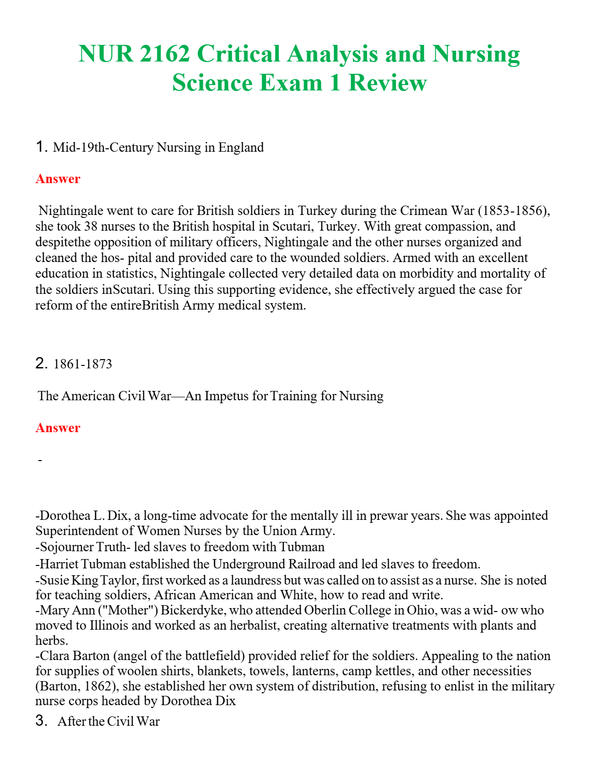 NUR 2162 CRITICAL ANALYSIS AND NURSING SCIENCE EXAM 1 REVIEW | GRADED A+ QUESTIONS AND ANSWERS (SOLVED)