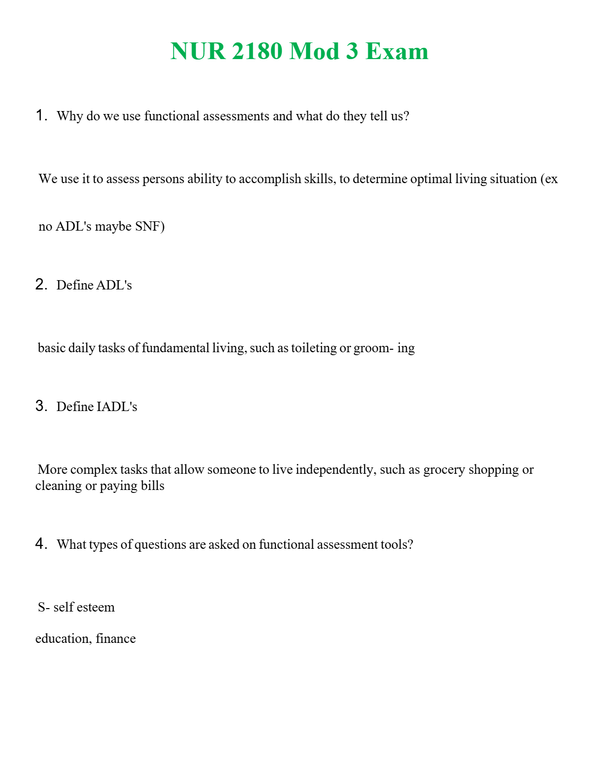 NUR 2180 MOD 3 EXAM | GRADED A+ QUESTIONS & ANSWERS
